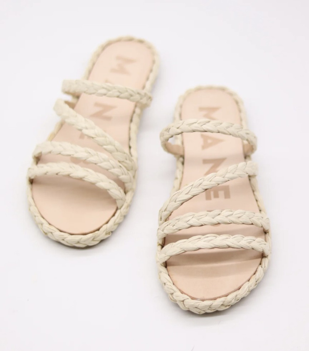 New Manebi Slide Sandals Womens 8.5 Beige Raffia Rope Braided Strappy Shoes
